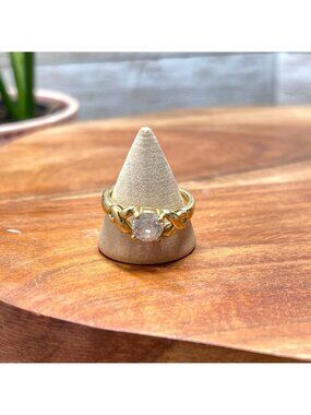 Vintage 14K Gold Plated Braided X Woven Band CZ Solitaire Ring Lindberg Corp Sz9